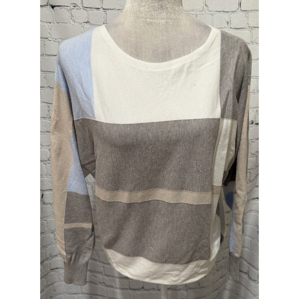 Aaeda Womens Multicolor Colorblock Knitted Long Sleeve Sweater Size Large